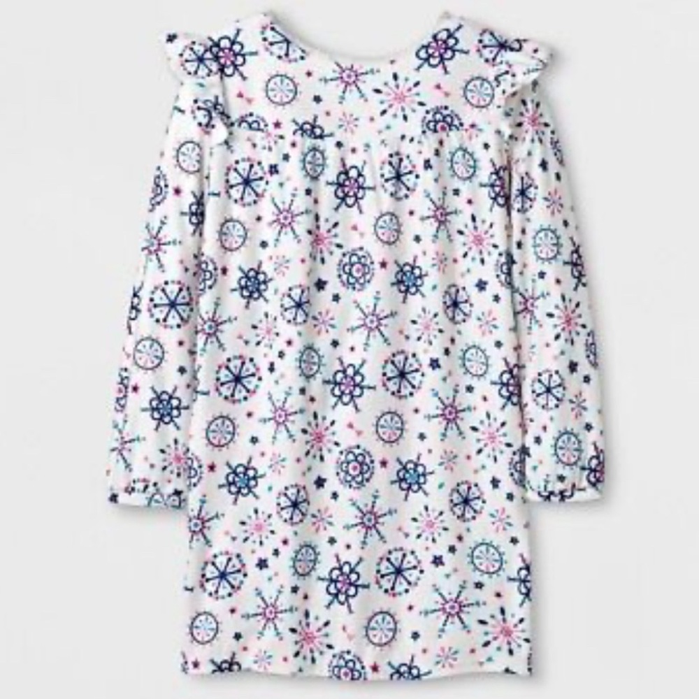 HOLIDAY CAT & JACK CREAM WITH BLUE SNOWFLAKES LONG SLEEVE NIGHTGOWN SIZE M 7/8